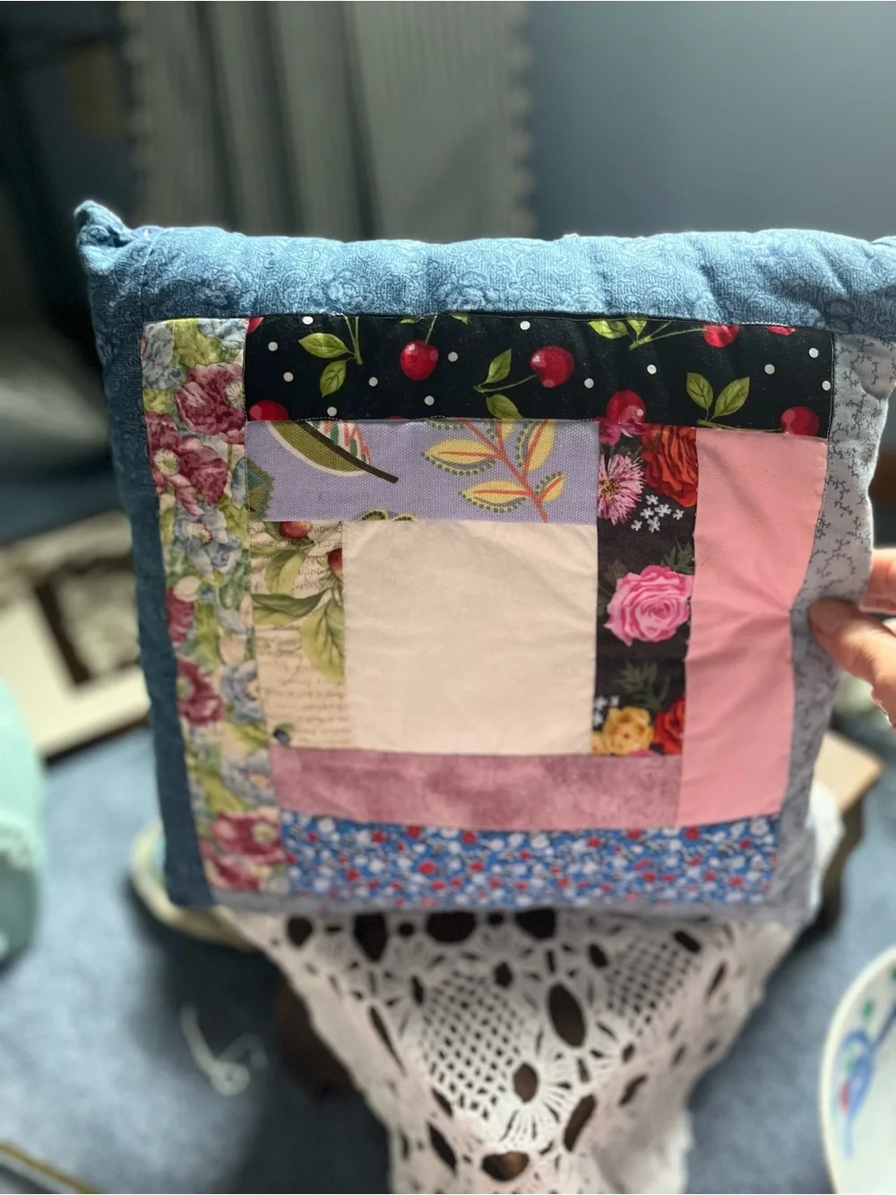 Patchwork Floral Quilted Pillow - Multicolor